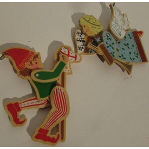 Vintage ornaments set 2 Hallmark 1982 elf with pony angel singing moving joints